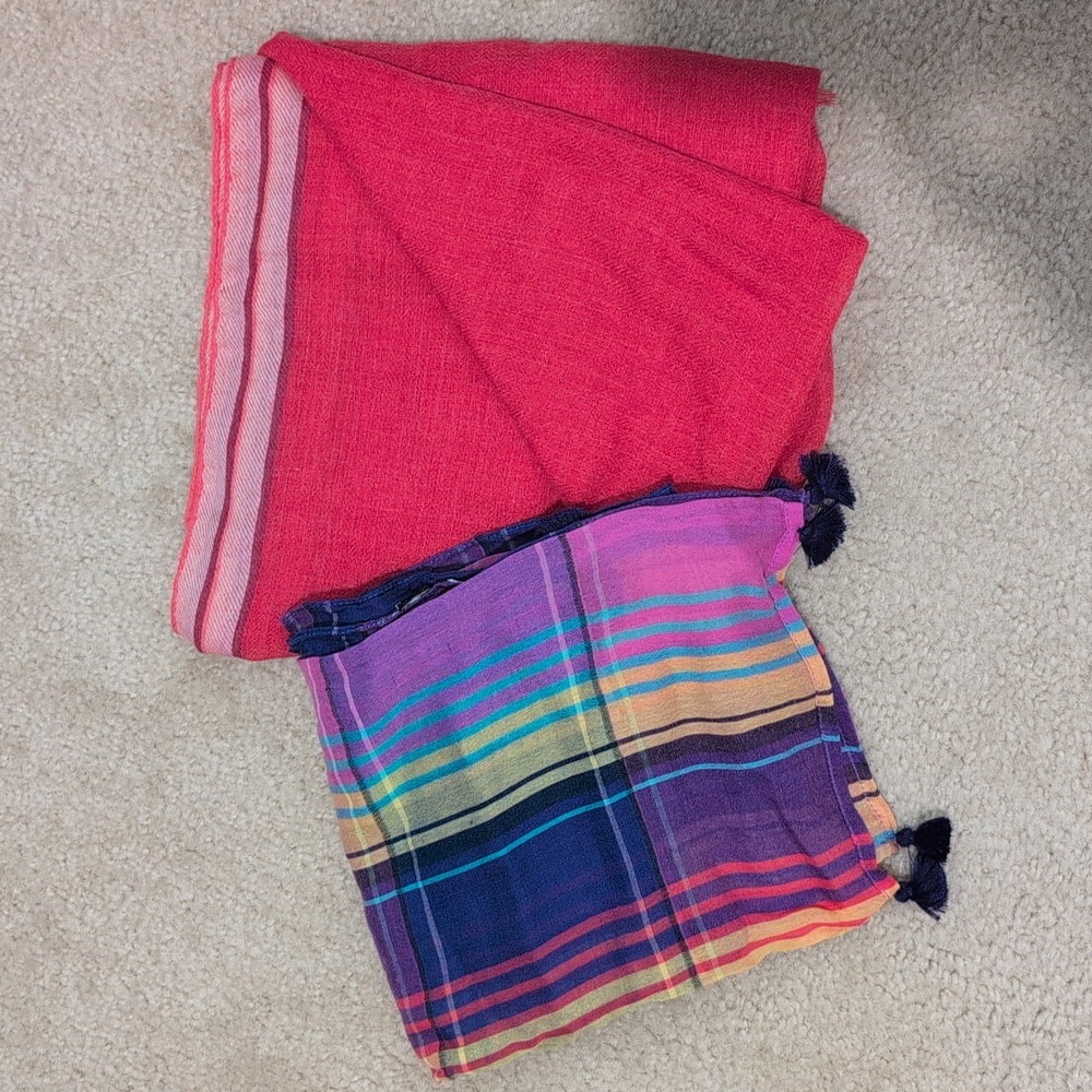 NWOT Ann Taylor Plaid And Tangerine Scarves 2 For $14